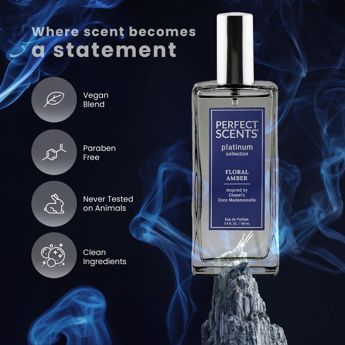 Perfect Scents Fragrances | Inspired by Chanel’s Coco Mademoiselle | Platinum Collection | Floral Amber | Women’s Eau de Parfum | Vegan, Paraben
