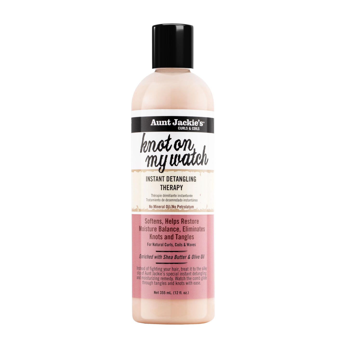 Aunt Jackie's Curls and Coils Knot On My Watch Instant Hair Detangling Therapy for Natural Curls, Coils and Waves, Enriched with Shea Butter, 12 oz