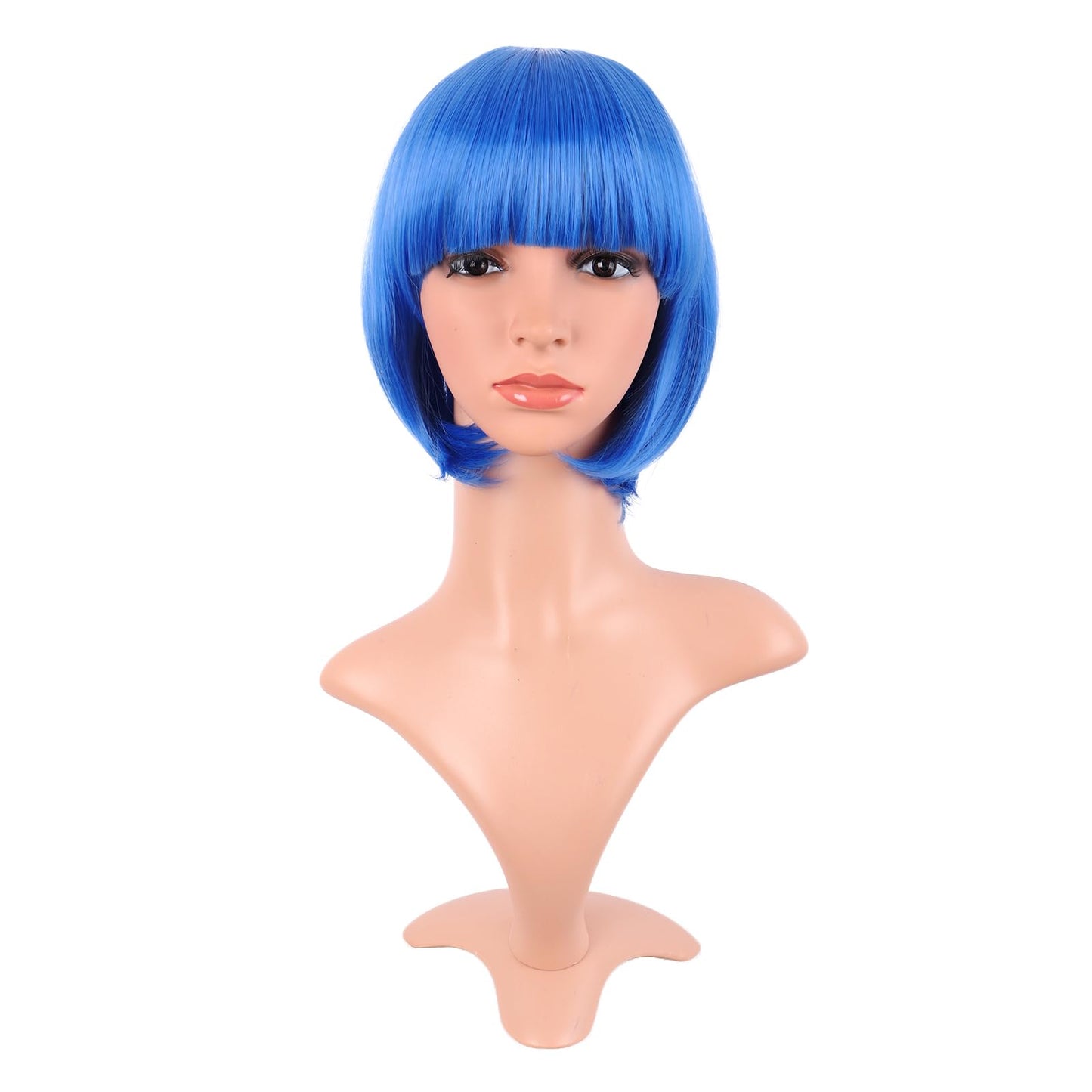 MapofBeauty 12 Inch /30 cm Fashion Lady Short Straight Synthetic Flat Bangs Bob Wig (Bright Blue) Beauty and Personal Care MapofBeauty Default Title