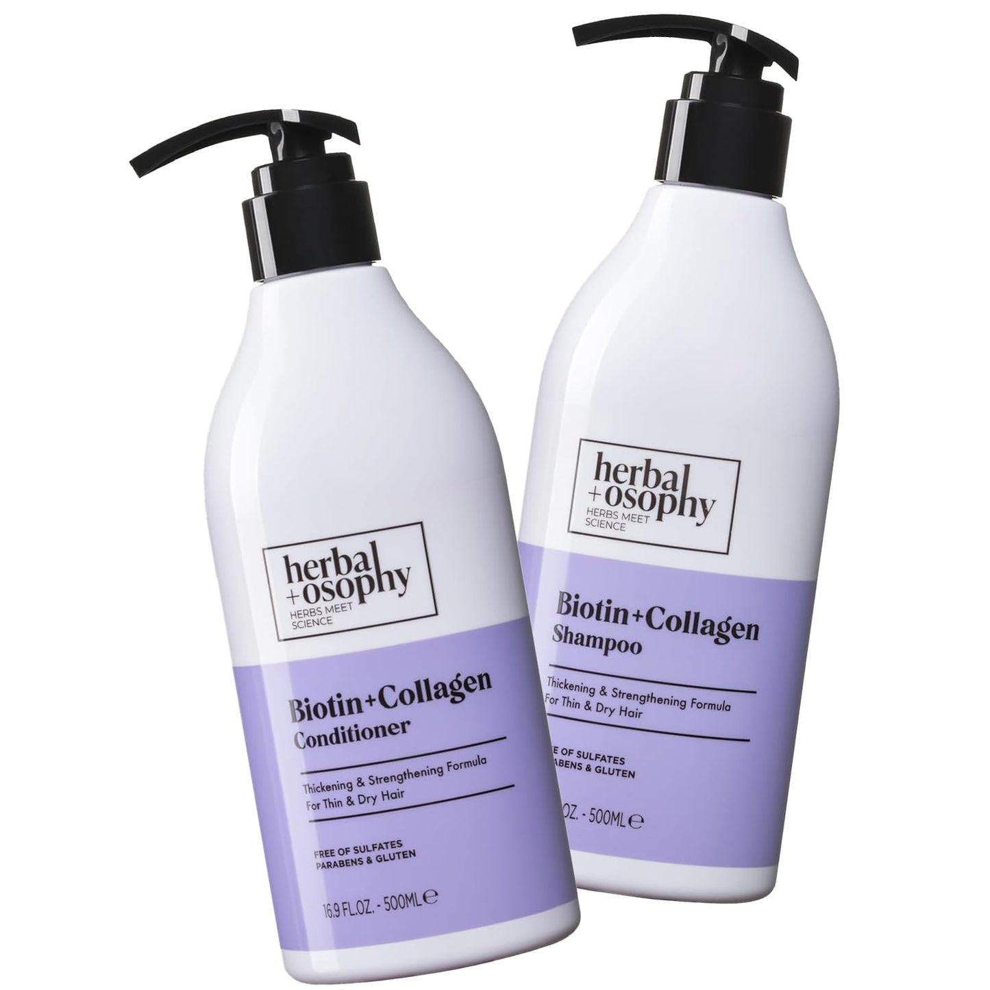Herbalosophy Biotin & Collagen Shampoo & Conditioner Set, Hair Growth Thickening, Repair Dry, Damaged Hair Set, Infused with Vitamin B7 & Argan Oil