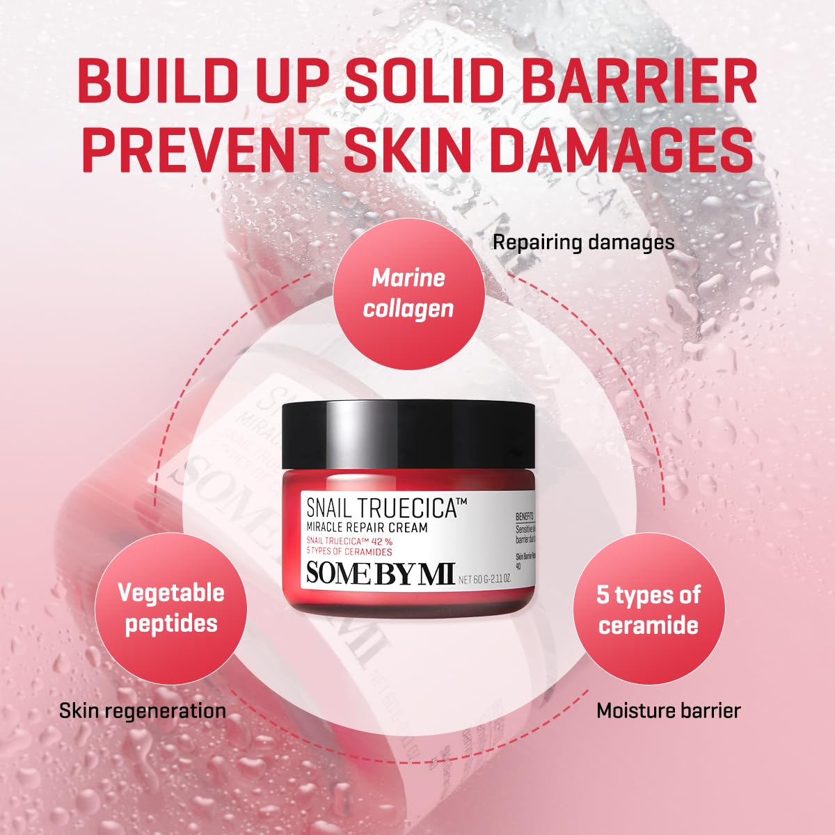 SOME BY MI Snail Truecica Miracle Repair Cream - 2.02Oz, 60ml - Made from Snail Mucin for Sensitive Skin - Daily Repair Face Moisturizer for Acne