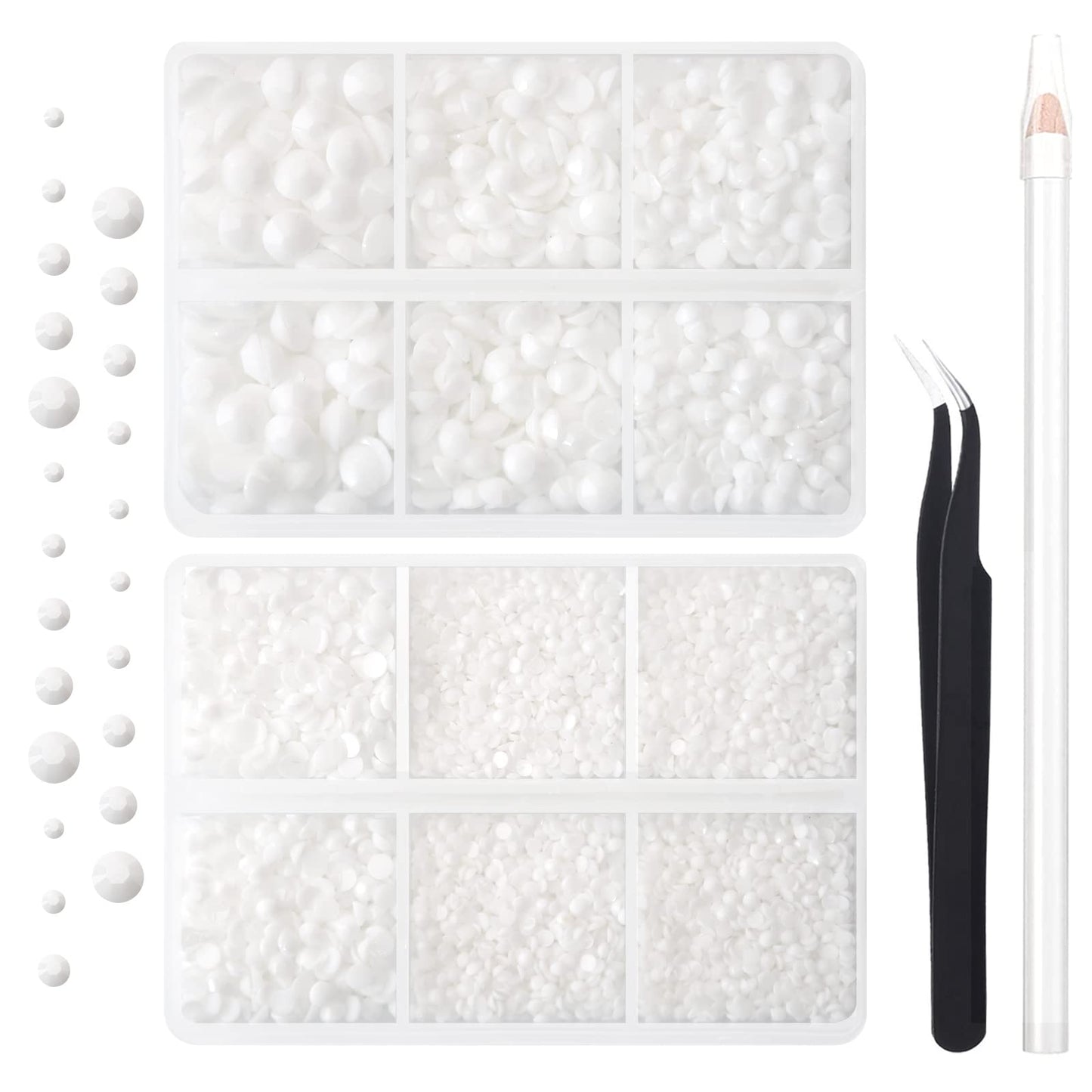 AUREHEN 10000PCs 2-6MM White Resin Flat Back Rhinestones, Round Non Hotfix Resin Rhinestones Nail Gems Stones with Tweezer & Picker Pen for Tumblers