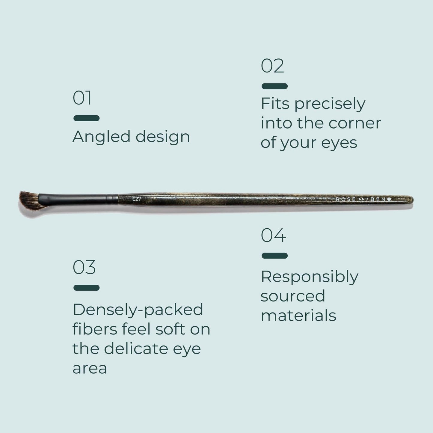 Rose and Ben Beauty E27 Inner Detail Eye Brush | Angled Design for Precise Application | Cruelty-Free Bristles