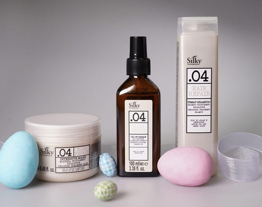Silky .04 Hair Repair Combo Set - Argan Oil Shampoo, Intensive Mask & Treatment Spray for Nourished, Repaired & Smooth Hair - Hair Color Mask