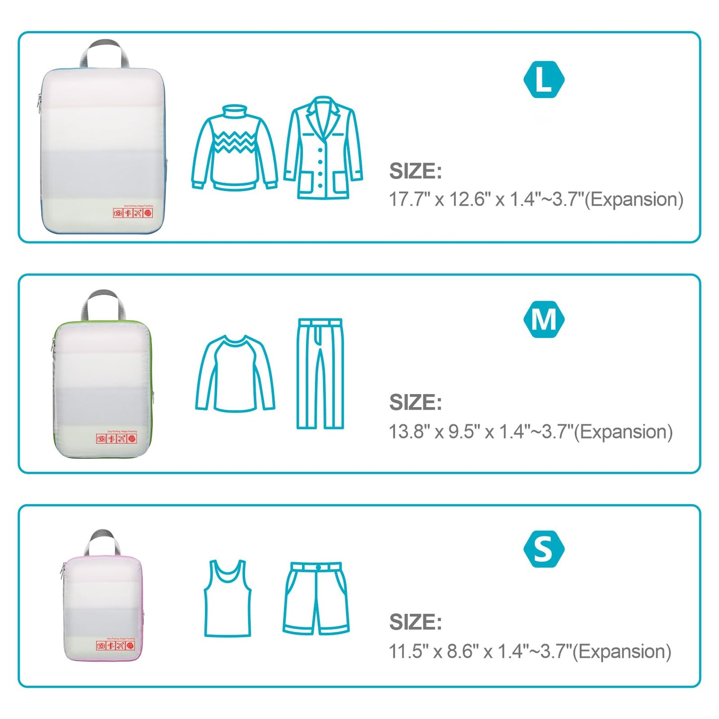 Cambond Compression Packing Cubes for Travel Women - 3 Pack Luggage Organizers Bags Travel Essentials Compression Cubes for Carry on Suitcases, White