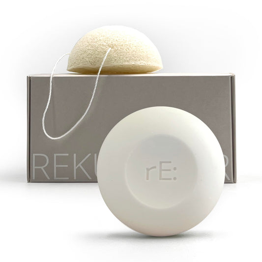 rE: REKURATOR pH-Balanced Facial Bar & 100% Plastic-Free Konjac Sponge Set - Natural Skincare Duo for Gentle Cleansing, Hydration, and Radiant Healthy Beauty and Personal Care RE: