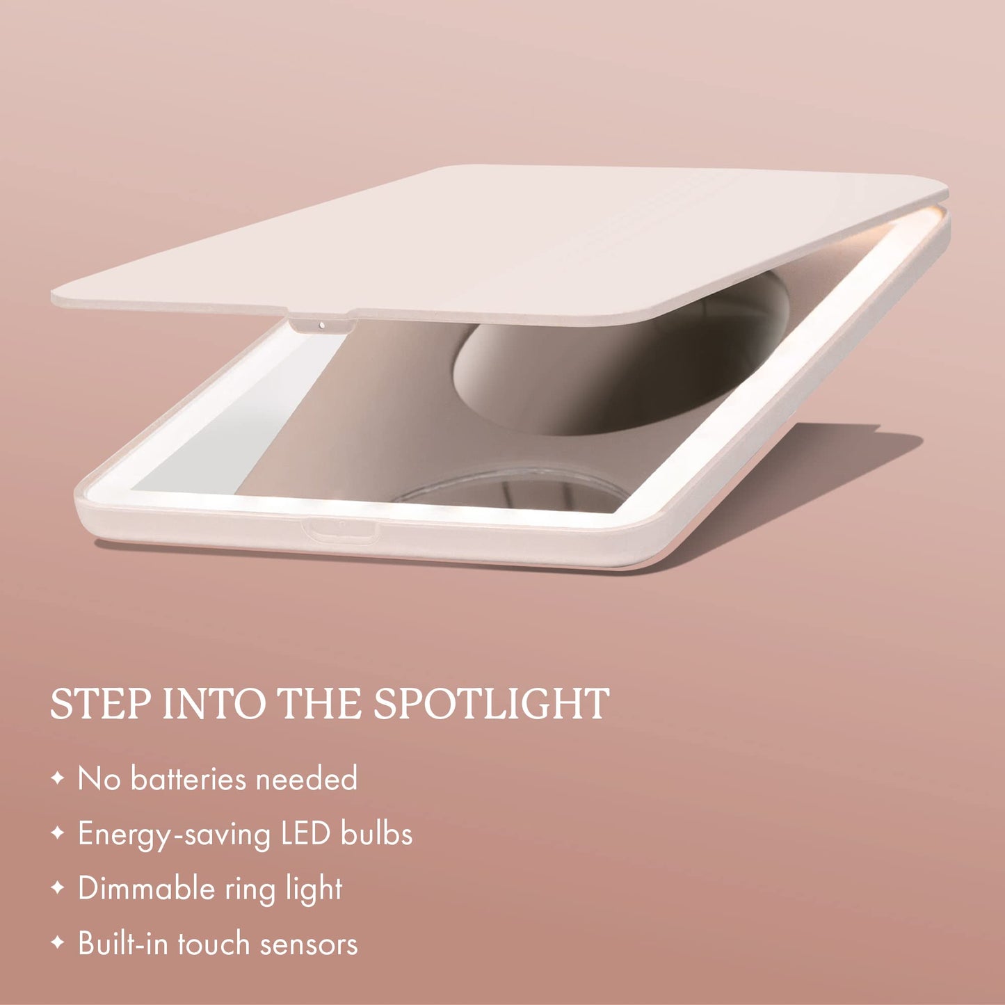 Vanity Planet Handheld Makeup Mirror with Lights, Mini Pose 2.0 (Blush) - Travel LED Mirror with 3X & 5X Magnification - Dimmable Lighting & Micro-USB