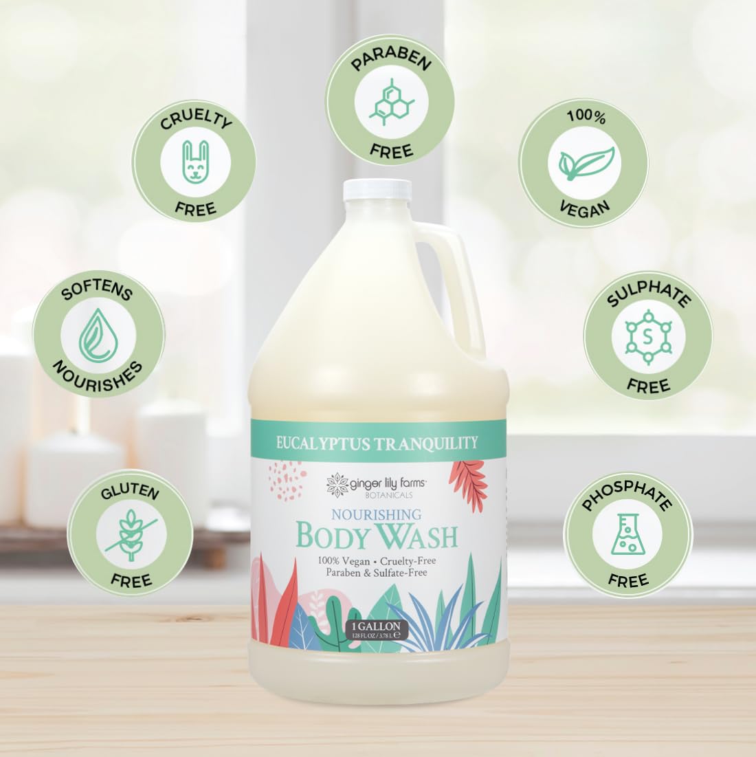 Ginger Lily Farms Botanicals Nourishing Body Wash, Eucalyptus Tranquility, 100% Vegan & Cruelty-Free, 1 Gallon (128 fl oz) Refill Beauty & Personal Care Ginger Lily Farms