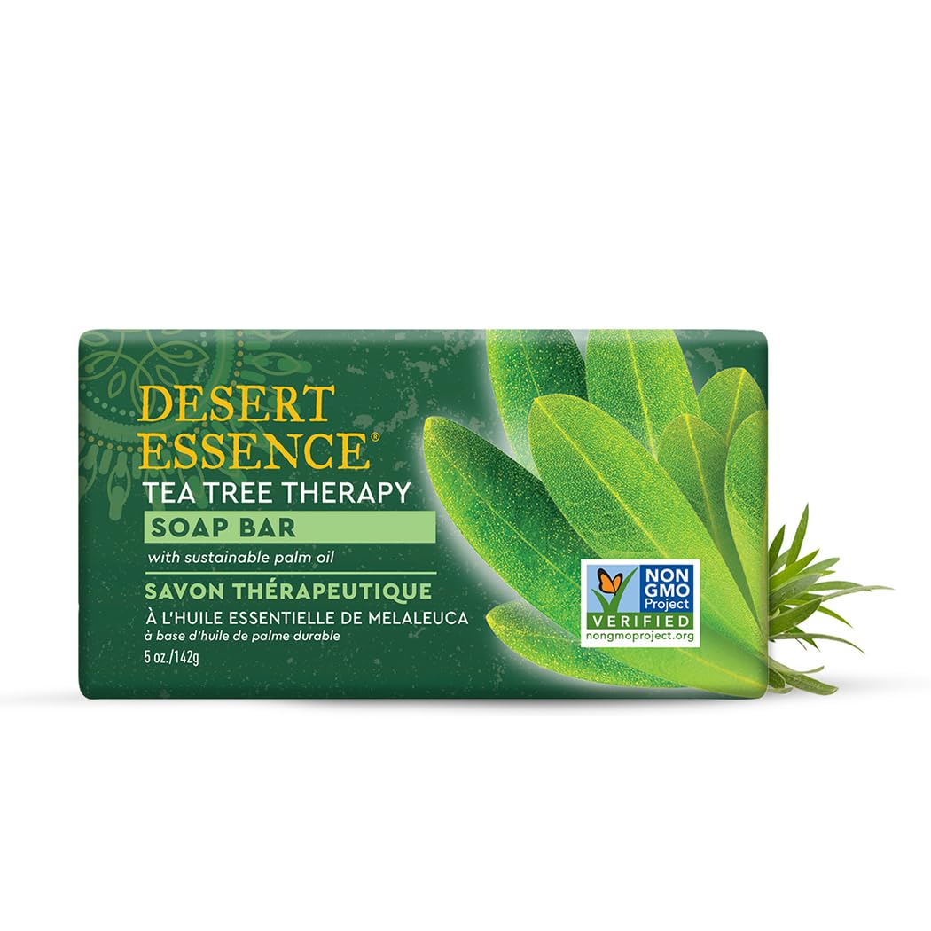 Desert Essence Tea Tree Therapy Cleansing Bar Soap - 5 Ounce - Therapeutic Skincare - All Skin Types - Jojoba Oil - Aloe Vera - Palm Oil - Moisturizes