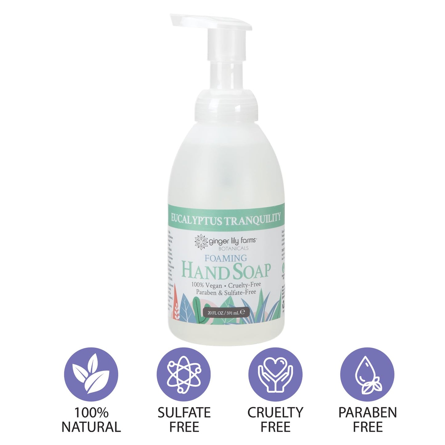 Ginger Lily Farms Botanicals All-Purpose Foaming Hand Soap Refill, 100% Vegan & Cruelty-Free, Eucalyptus Tranquility Scent, 20 Fl Oz (Pack of 1)