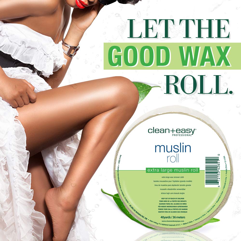 Clean + Easy Muslin Wax Strips - Extra Large Wax Strip Roll for Full Body & Facial Hair Removal, 3.5" x 40 Yards