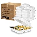 KARAT EARTH Clamshell Take Out Food Containers [9"x9", 200 ct ] 3 Compartments | Compostable To Go Containers, Natural Biodegradable Bagasse | White