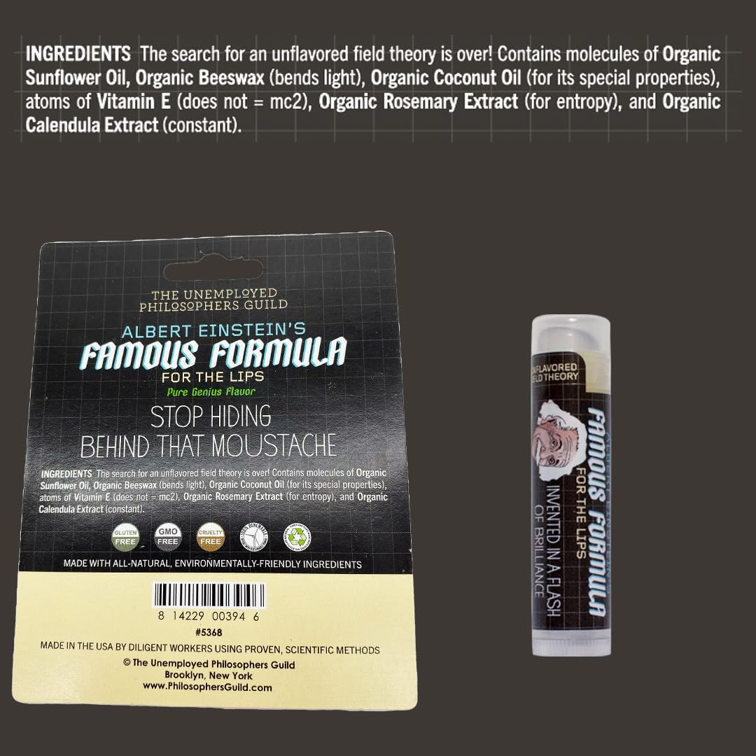 The Unemployed Philosophers Guild Einstein's Famous Formula for the Lips - Unflavored Lip Balm, Cruelty-Free and Made in the USA from Natural