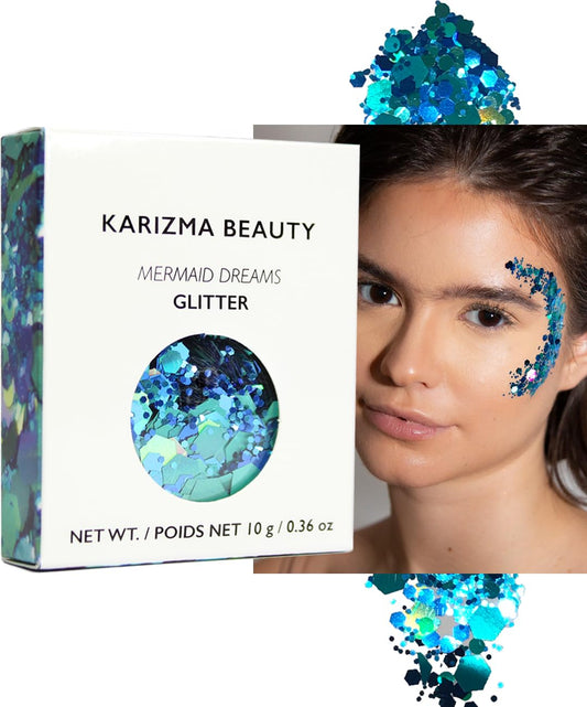 KARIZMA Mermaid Dreams Glitter Set - 10g Chunky Face, Hair, Eye & Body Glitter for Women. Rave & Festival Accessories Beauty & Personal Care KARIZMA