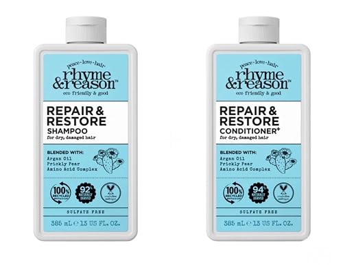 Rhyme & Reason Repair and Restore Shampoo & Conditioner Combo. 13 Fl. Oz. Each bottle. For Dry Damaged Hair. Hydrate Repair. Vegan Cruelty Free