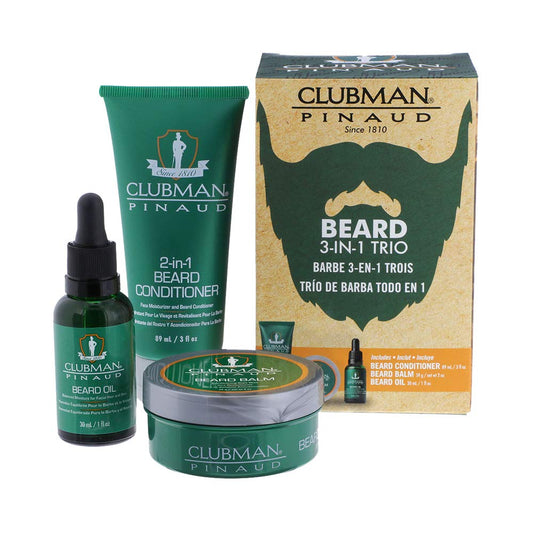 Clubman Pinaud 3-in-1 Beard Kit - Includes Conditioner, Beard Oil and Balm, Starter Kit for Men