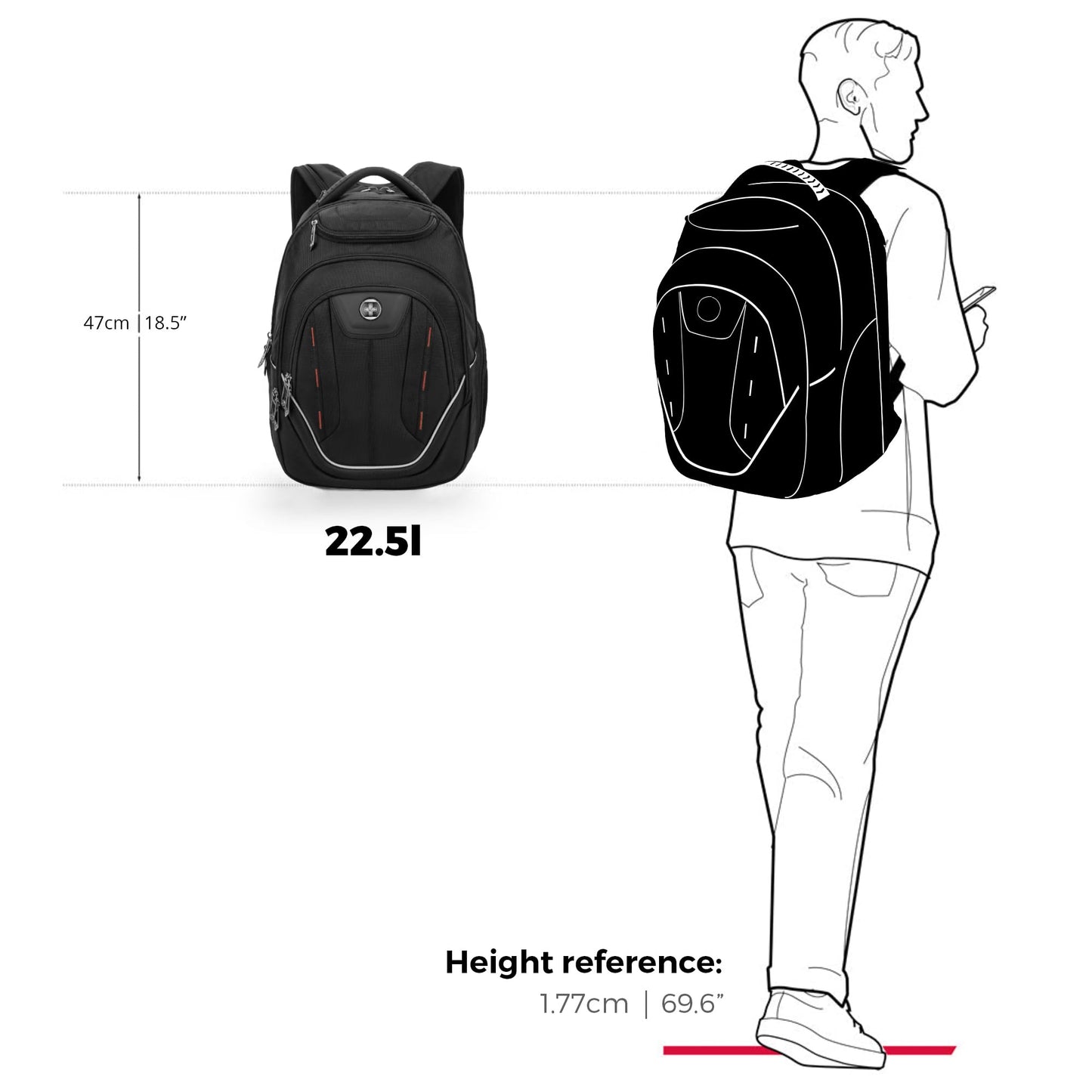 Swissdigital Design TSA Laptop Backpack Men's USB Charging Port Large Capacity Business Travel Backpack Black| With Apple Find My Network Black/Red | J16BTFB-41