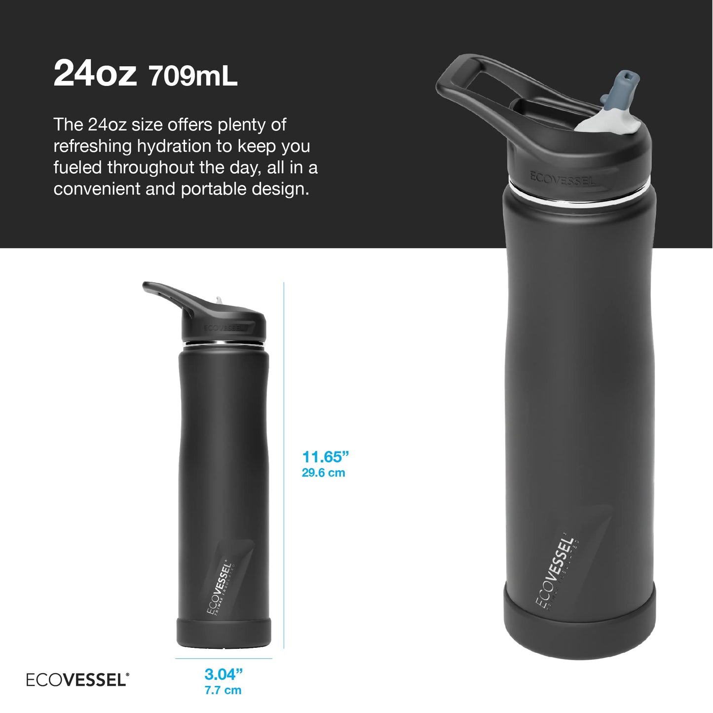 EcoVessel Summit, Insulated Stainless Steel Water Bottle with Straw and Handle Flip Top Lid and Silicone Bottle Bumper - 24 ounces (Green Ombre)