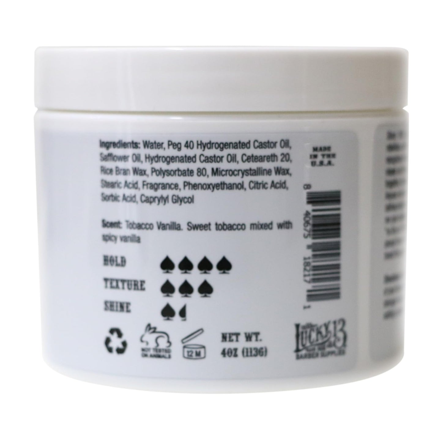 Lucky 13 Barber Supplies Matte Hair Pomade | Water-Based | High Hold | Matte Finish | Tobacco Vanilla Scent, 4oz