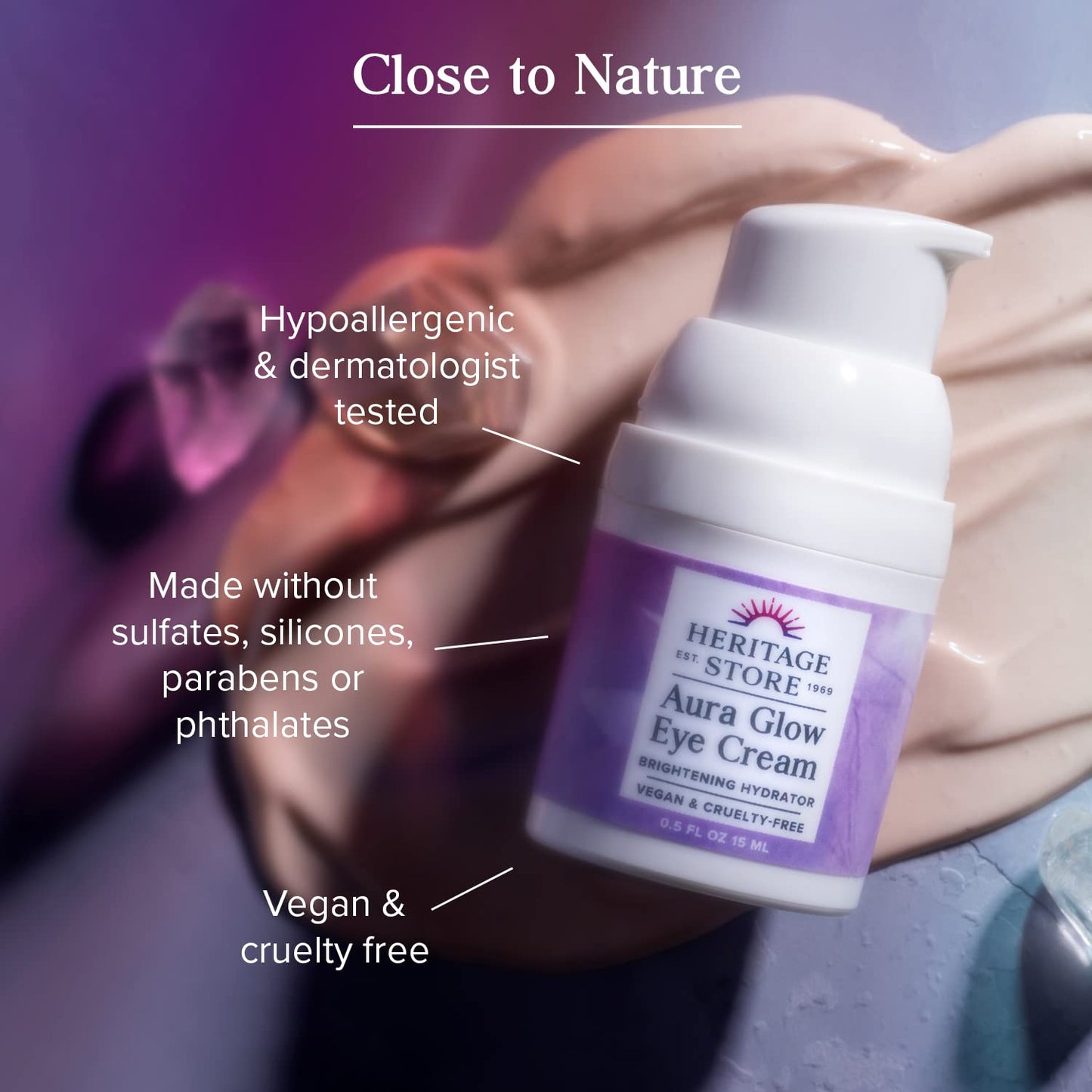 HERITAGE STORE Aura Glow Eye Cream, Under Eye Brightener & Hydrator, Minimizes look of Puffiness, Dark Circles, Fine Lines & Wrinkles w/Bakuchiol