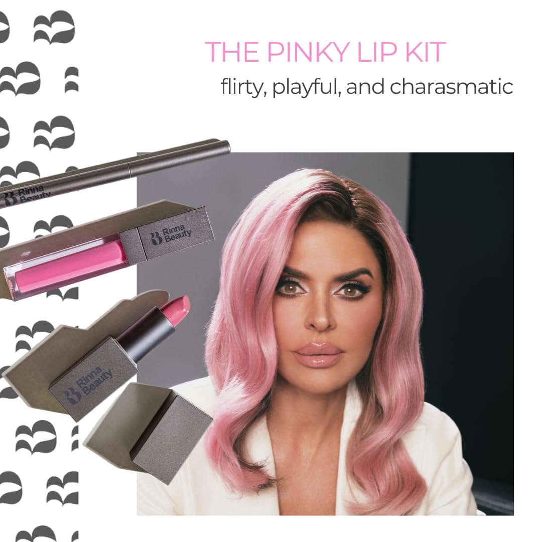 Rinna Beauty Icon Lip Kit - Pinky - All-in-one Lip Kit Includes Lipstick, Lip Gloss, and Lip Liner - CANDY PINK look - Vegan, Long-lasting, Anti-aging