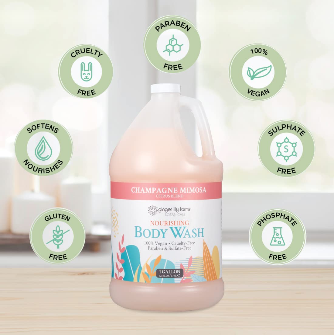 Ginger Lily Farms Botanicals Nourishing Body Wash, Champagne Mimosa, 100% Vegan & Cruelty-Free, Citrus Blend Scent, 1 Gallon Refill (Pack of 4) Beauty & Personal Care Ginger Lily Farms