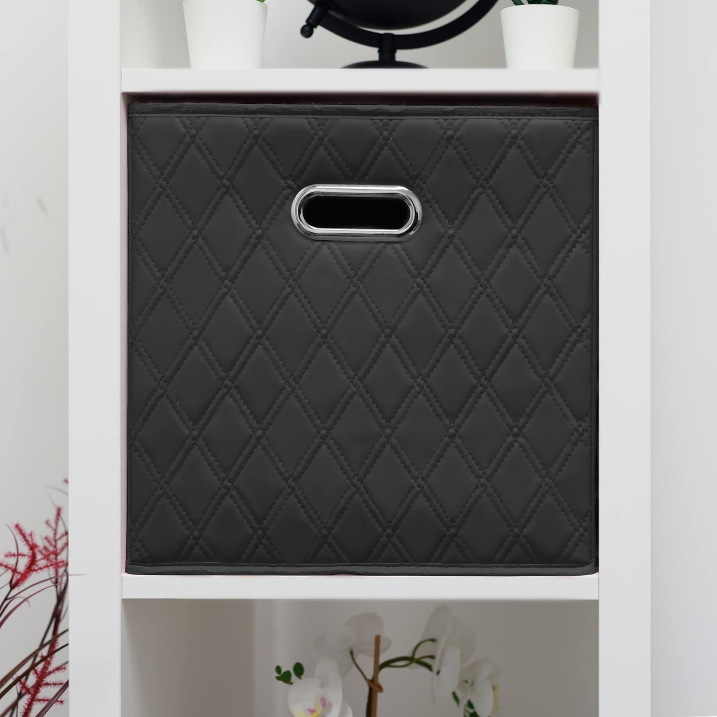JIAessentials Large Collapsible Diamond Patterned Storage Cubes with Handles for living room, bedroom and office storage Combo Set - Combo Set (Black)