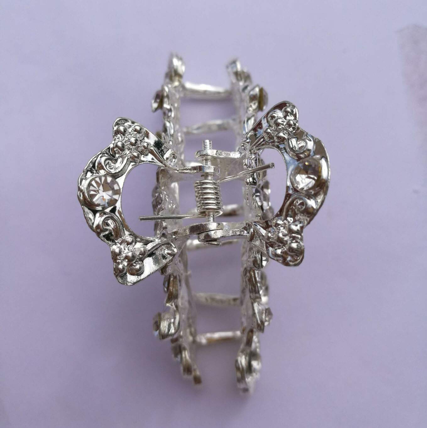Numblartd Vintage Silver Chic Alloy Fancy Hair Claw Jaw Clips Pins with White Rhinestone - Fashion Retro Hair Catch Hair Updo Grip Hair Accessories