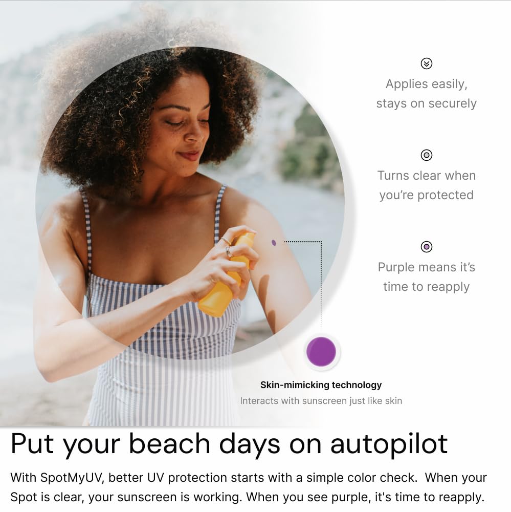 SpotMyUV UV Detection Stickers for Sunscreen with Patented Dermatrue SPF Sensing Technology, Know When to Reapply Sunscreen to Help Prevent Sunburn