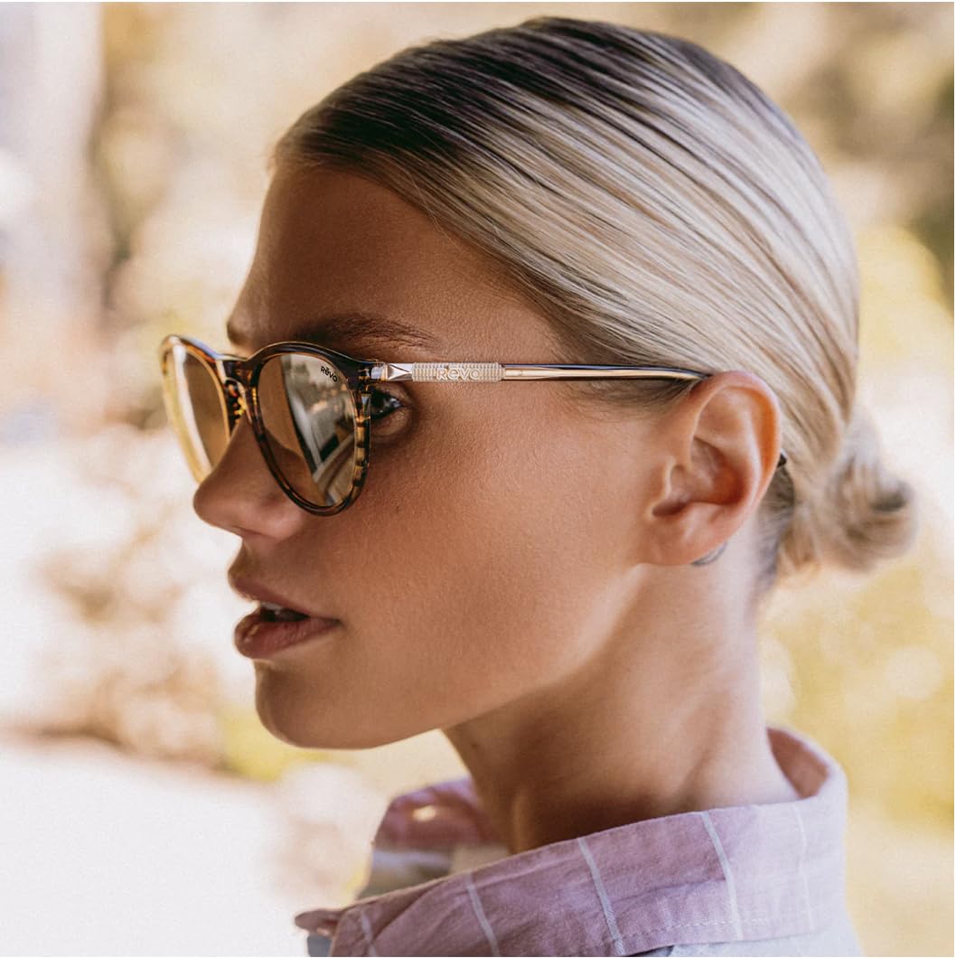 Revo Sunglasses Sage: Polarized Lens with Handmade Eco-Acetate Round Tortoise Frame with Terra Lens