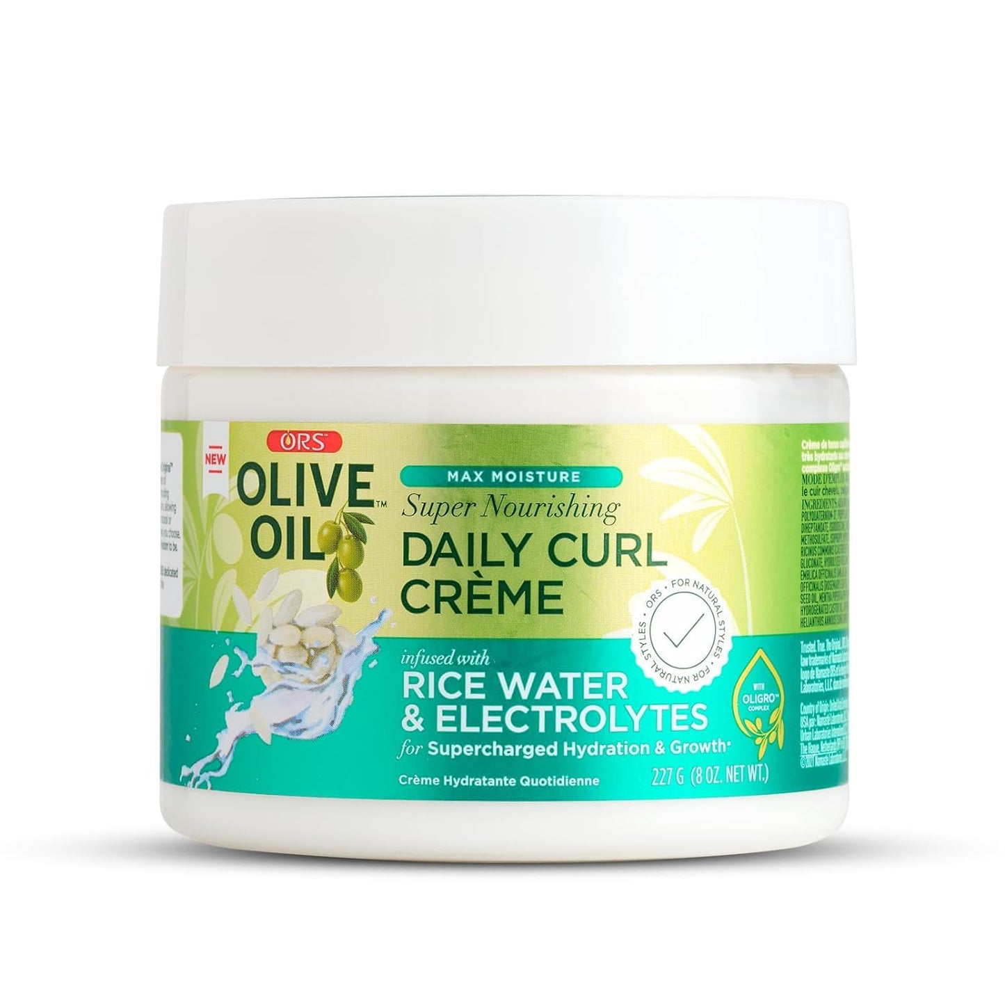 ORS Olive Oil Max Moisture Super Nourishing Daily Curl Crème infused with Rice Water & Electrolytes for Supercharged Hydration & Growth (8.0 oz)