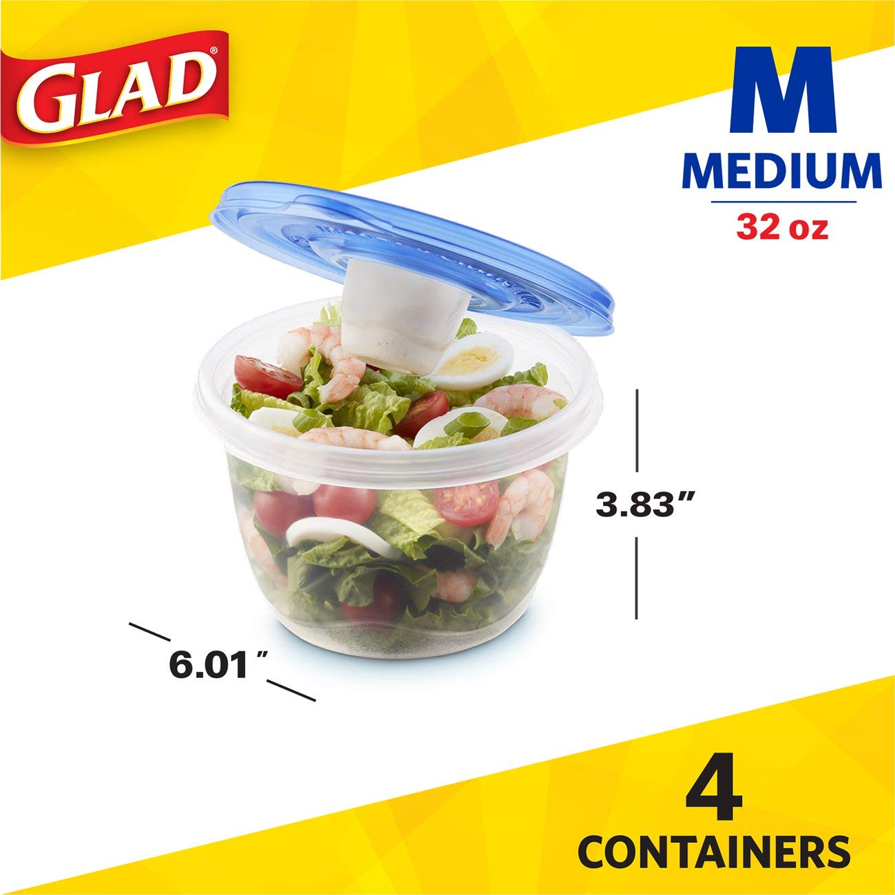 Glad Food Storage Containers - To Go Lunch Containers - 32 Ounce - 4 Containers