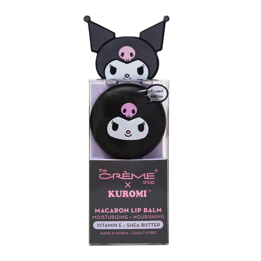 The Crème Shop x Kuromi Macaron Lip Balm, Korean Lip Balm with Shea Butter and Vitamin E - Raspberry Cream Puff