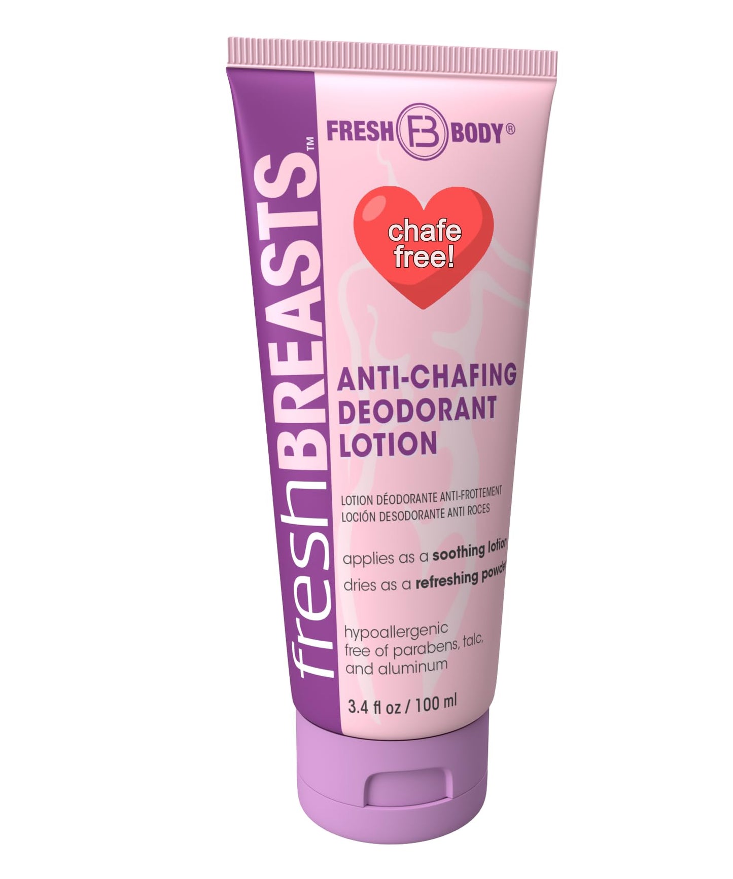 Fresh BREASTS Anti Chafe Cream Lotion to Powder, 3.4oz - Chafing Deodorant for Women, Inner Thighs & Areas that Sweat, No Talc, Aluminum or Added