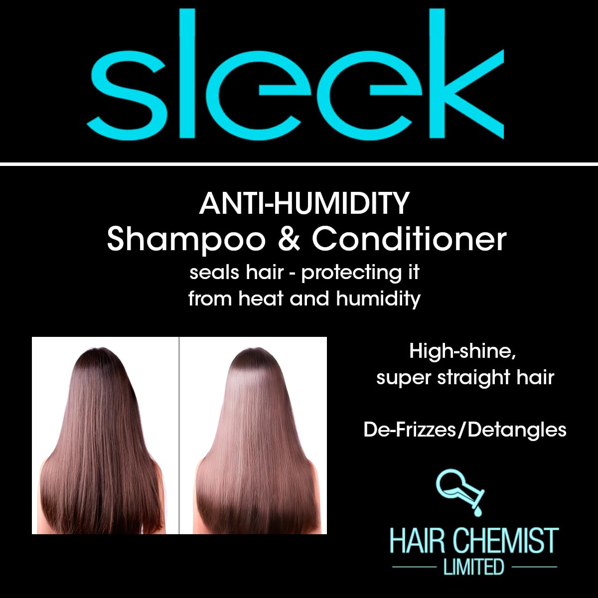 Hair Chemist Sleek Anti-Humidity Shampoo 8oz, Conditioner 8oz & Shine Coat 8oz 3-PC SET - Frizzy Hair Shampoo and Anti-Frizz Treatment Collection