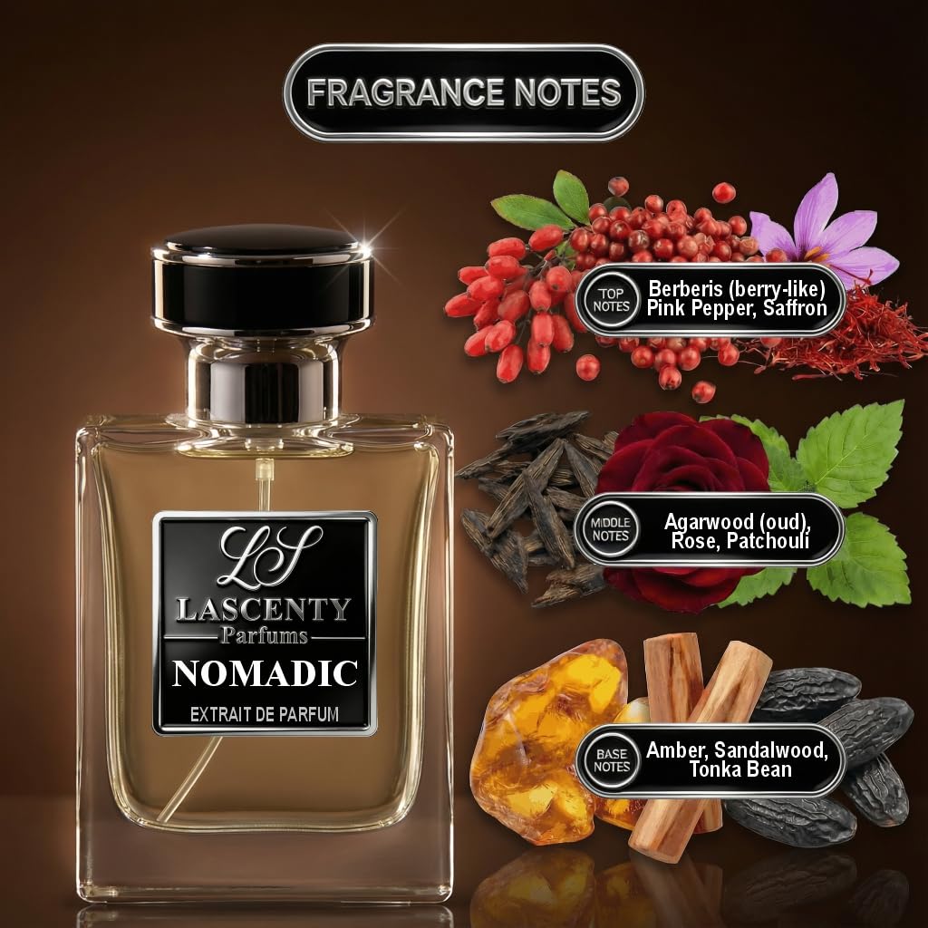 LaScenty NOMADIC Perfume Inspired by Ombre Nomade Cologne for Men & Perfume for Women 50ml | Extrait de Parfum | Long-Lasting Smoky Oud Amber Rose Beauty & Personal Care LaScenty