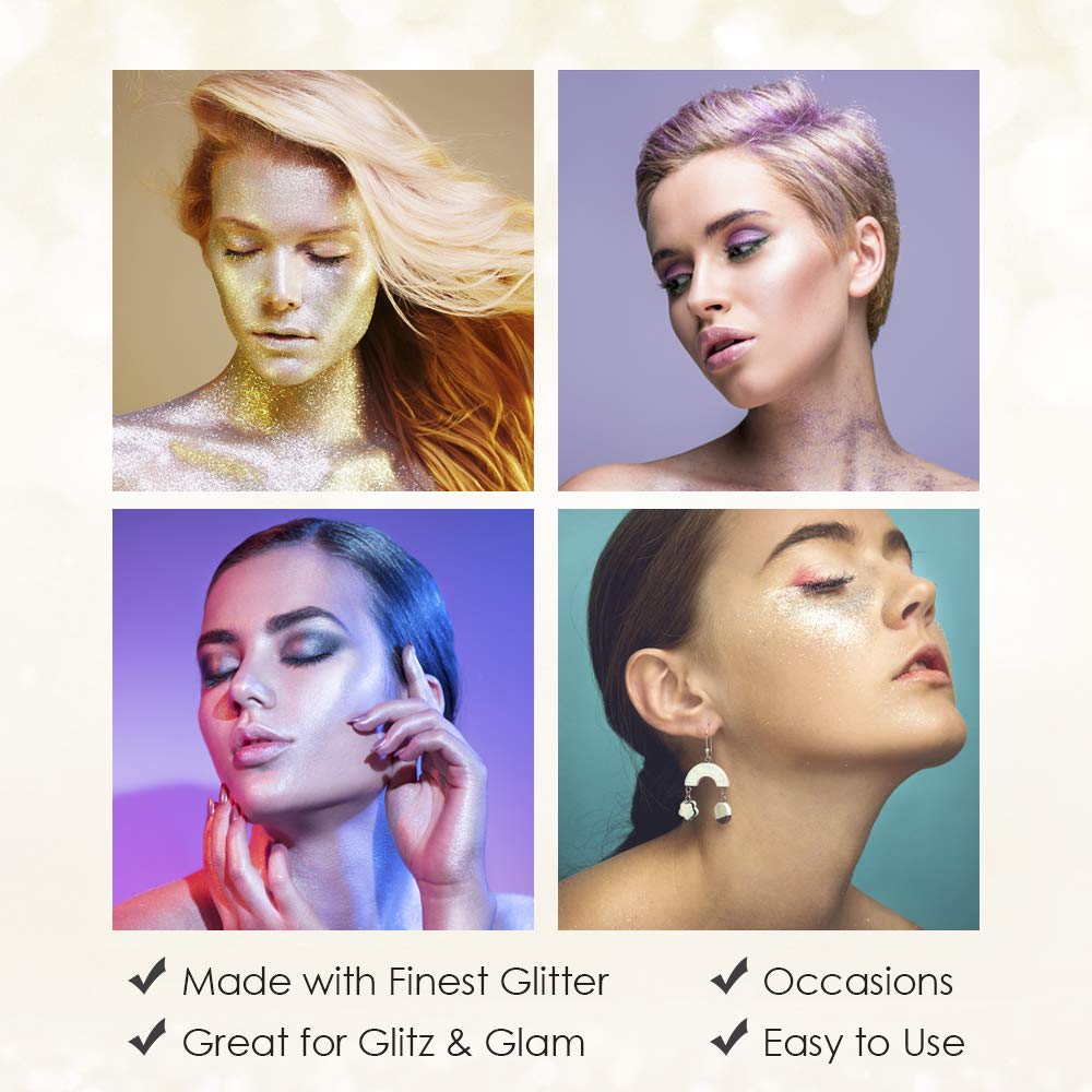 Jerome Russell Temporary Hair and Body Glitter Color Spray, Travel Spray, Lightweight, Adds Sparkly Shimmery Glow, Perfect to use On Hair, Skin, or