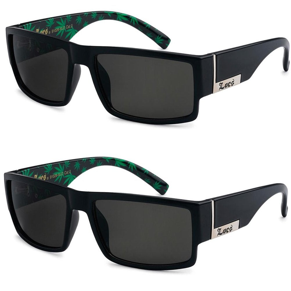 Locs 2 Pack Sunglasses Black Gangster Sunglasses (2 Pot green)