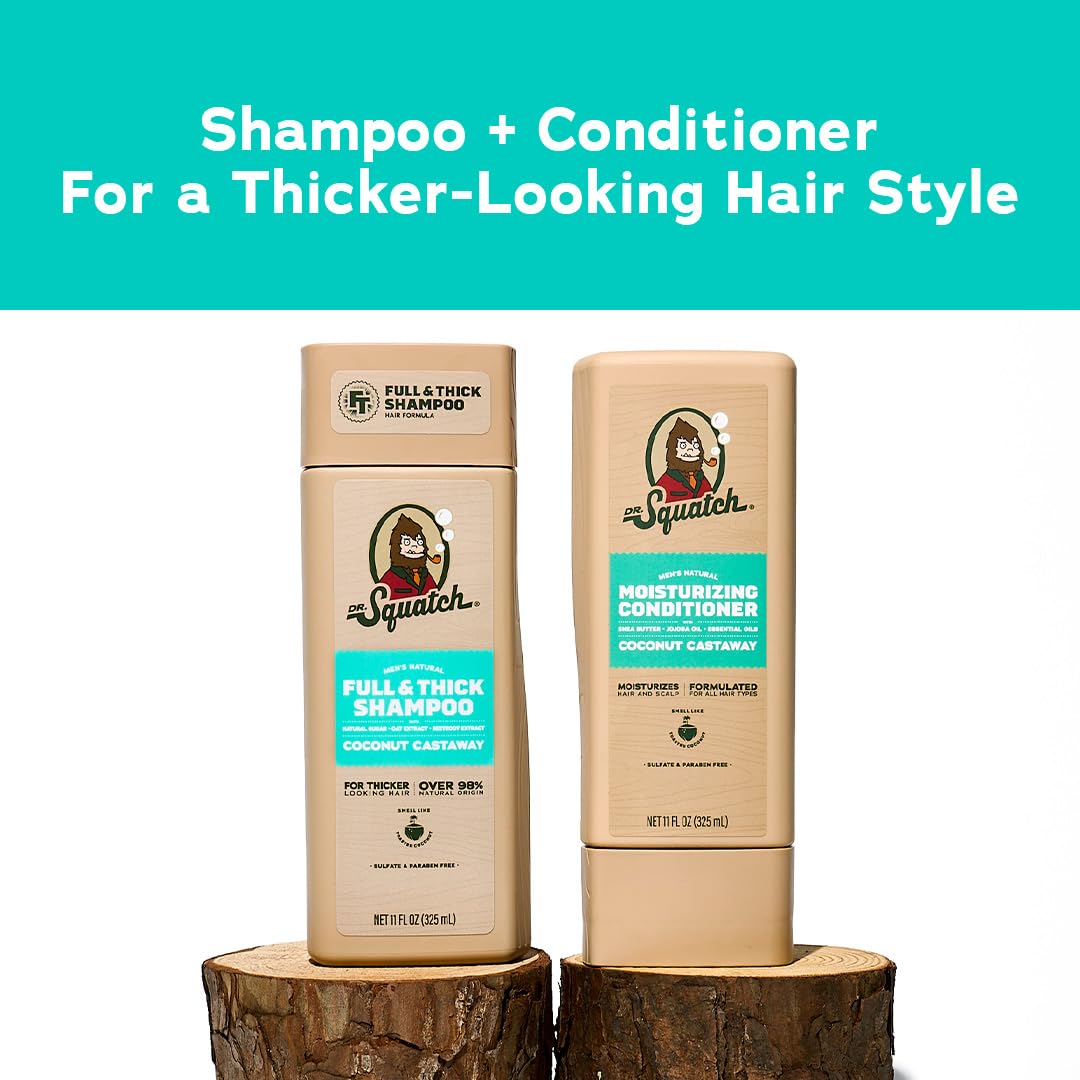 Dr. Squatch Full + Thick Men's Shampoo and Conditioner Set - For Fuller, Thicker-Looking Hair - Natural Shampoo and Conditioner for Men - Coconut