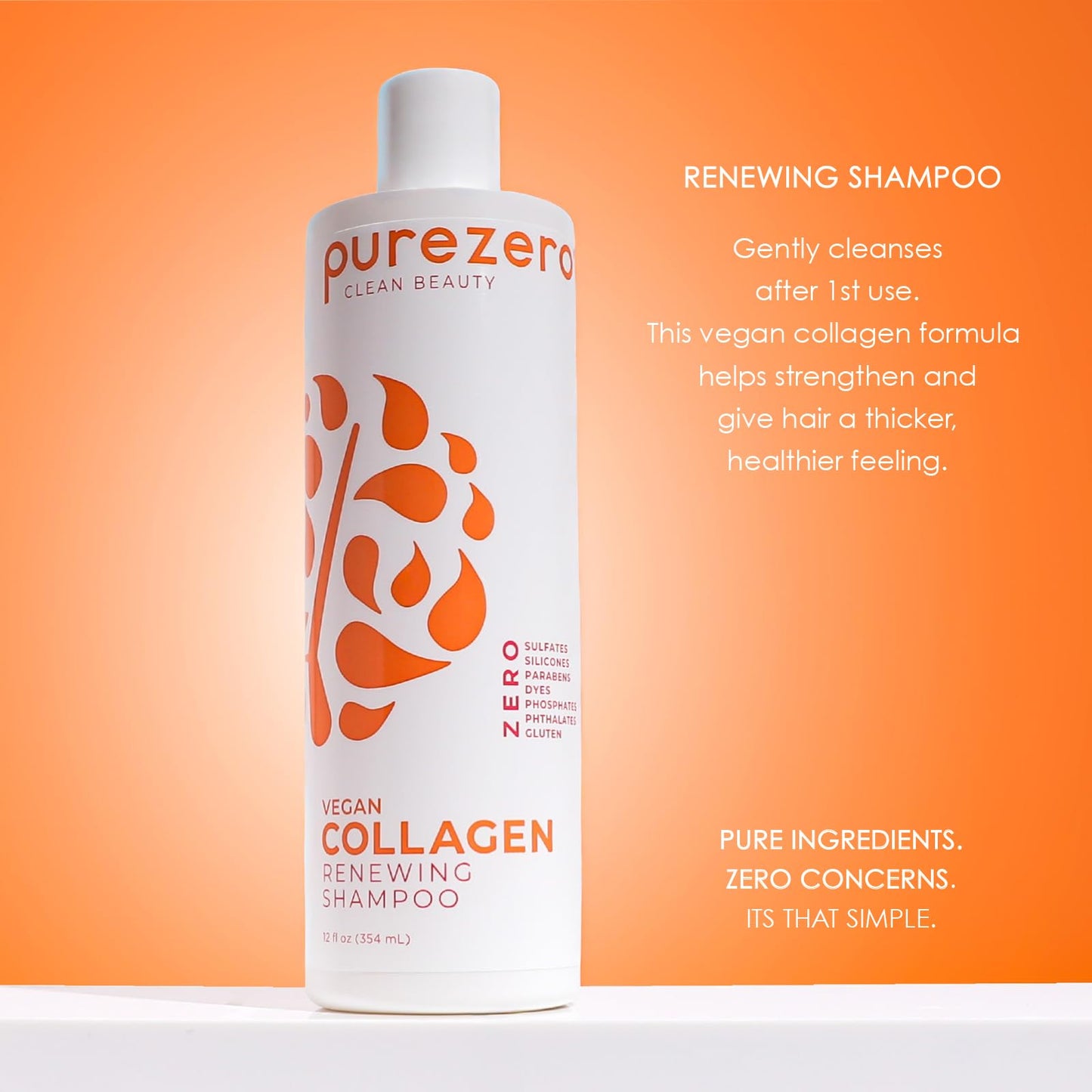Purezero Collagen Silicone Free Shampoo & Conditioner Set - Strengthening & Hydrating - Duo for Dry or Damaged Hair - Plant-Based Collagen