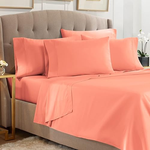Empyrean King Size Sheets Set - 110 GSM 6 Piece King Sheets, Bed Sheets for King Size Bed, Double Brushed King Bed Sheets & Pillowcases - Misty Rose