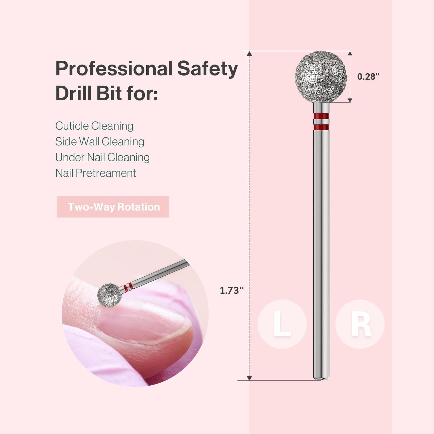 MelodySusie 7mm Ball Shape Cuticle Clean Nail Drill Bit 3/32'', Professional Safety Carbide Diamond Under Nail Cleaner for Cuticle Dead Skin Nail Beauty and Personal Care MelodySusie