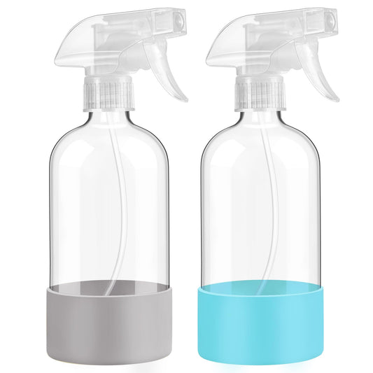 Glass Spray Bottles with Silicone Sleeve Protection, 16 oz 2 Pack, Empty Refillable Containers, Reusable Spray Bottles with Adjustable Nozzle Beauty and Personal Care FANSTINOW Default Title