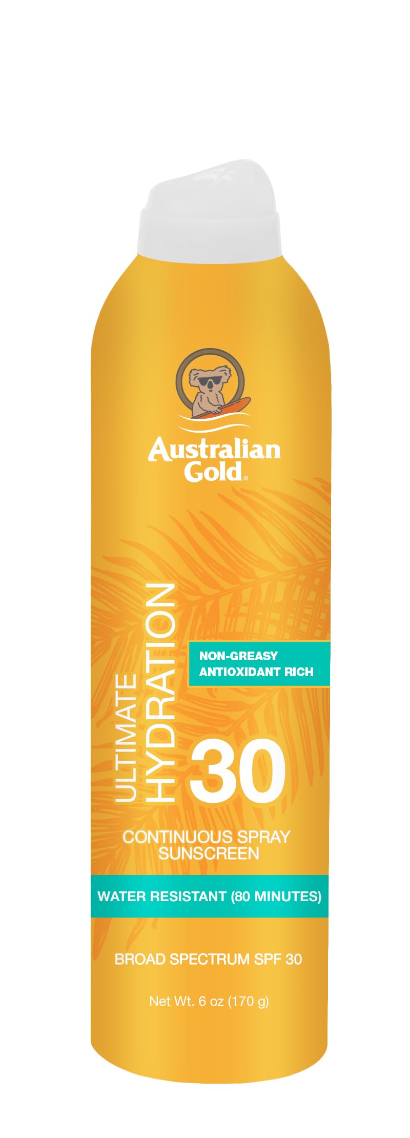Australian Gold Continuous Spray Sunscreen SPF 30, 6 Ounce Dries Fast Broad Spectrum Water Resistant Non-Greasy Oxybenzone Free Cruelty Free