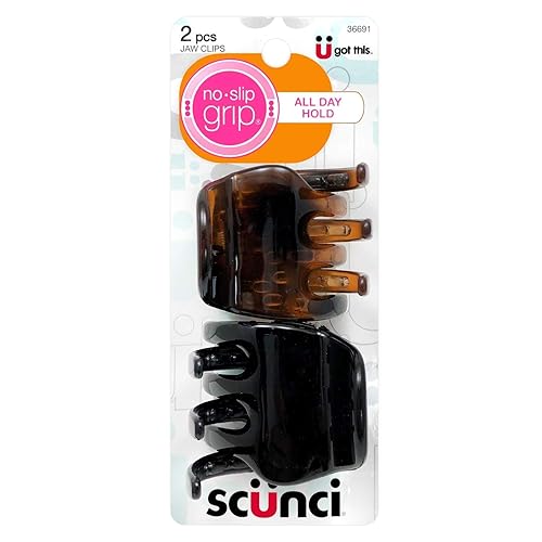 Scunci No-Slip Grip Chunky Jaw Clips | All Day Hold | 2-Pieces per Pack (1-Pack)