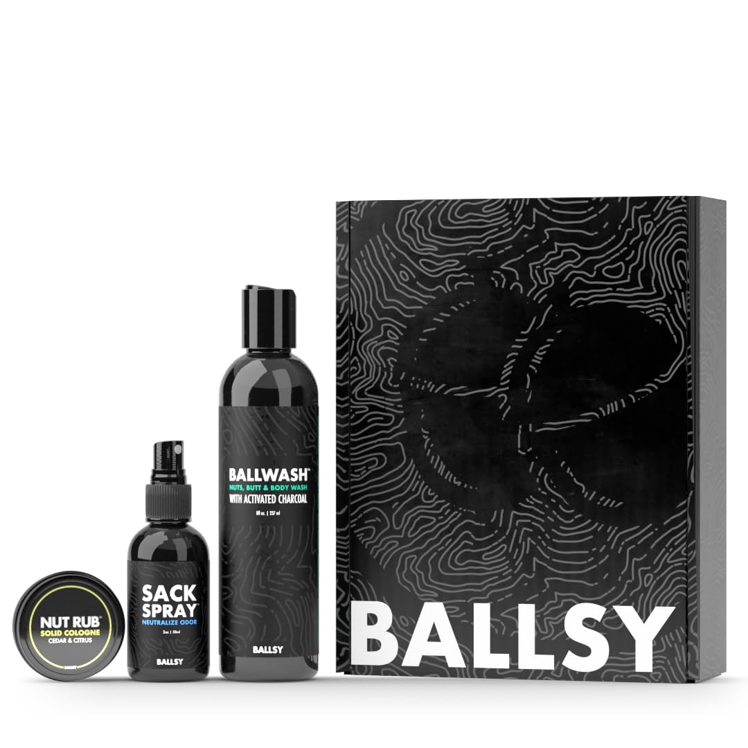Ballsy Sack Pack, Men's Fresh Kit, Includes Body Wash, Deodorizing Spray and Cologne Rub, Men's Body Care, Ball Wash for Men Gift Pack, Citrus & Cedar