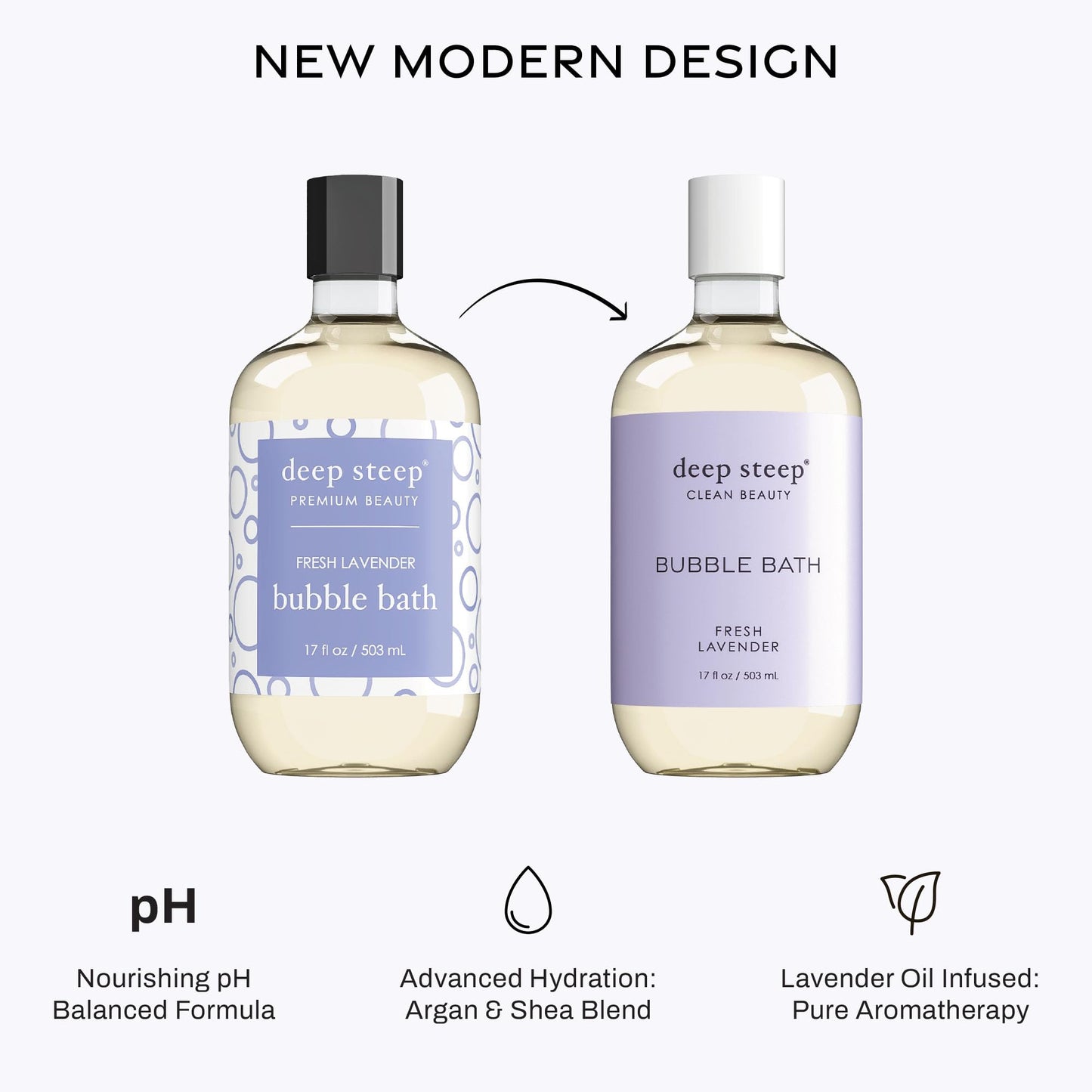 Deep Steep Fresh Lavender Bubble Bath for Women, Hypoallergenic, Clinically Tested, Clean Formula for Sensitive Skin, Sulfate-Free, 17 fl oz Bottle