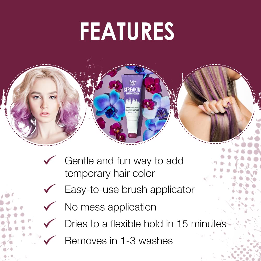 Punky Colour Streakin' Brush on Color Orchid, Temporary Hair Color Creme, Instant, DIY Hairstyle, Vibrant, Soft Hold, Men Women Kids, Easy-Squeeze