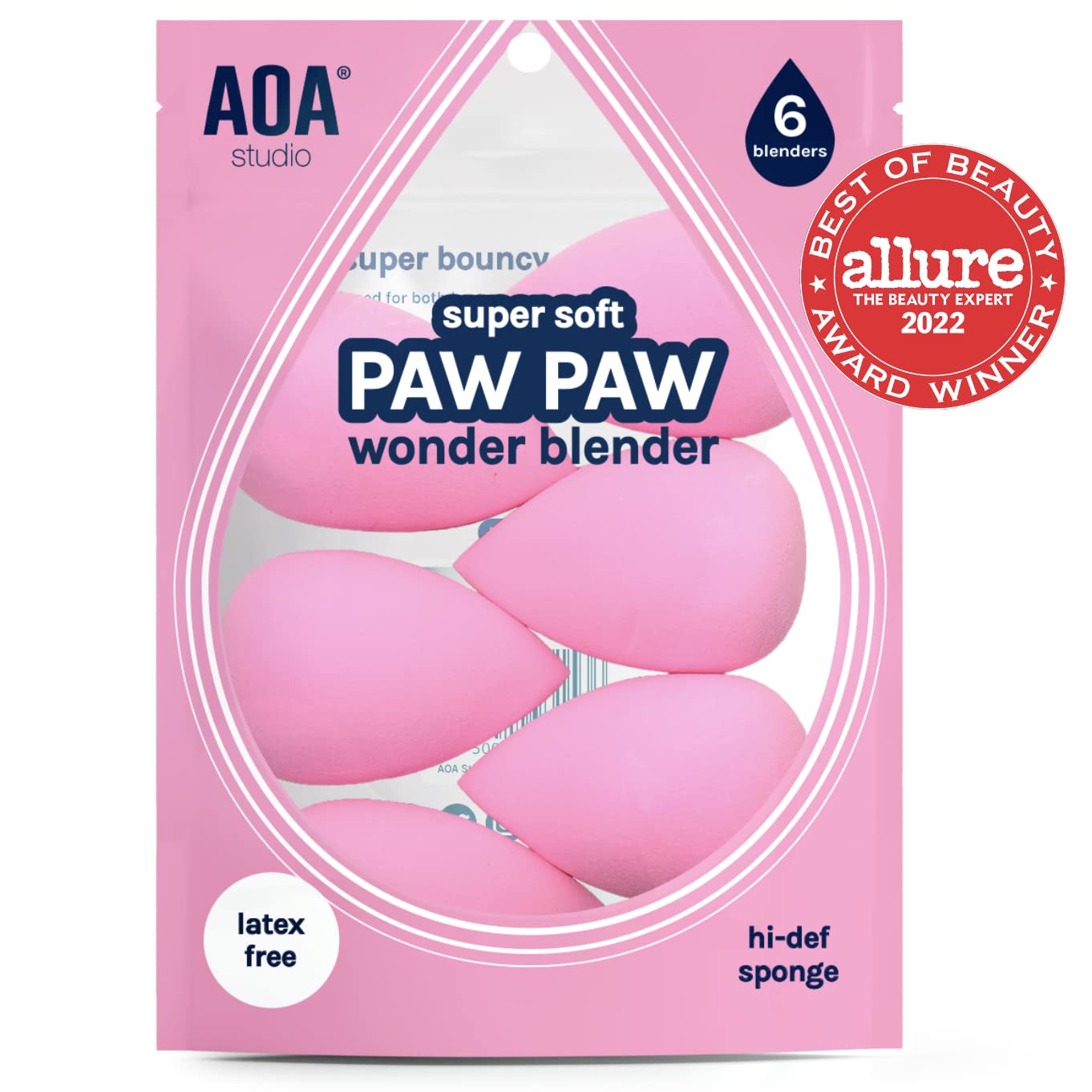 AOA Studio Collection makeup Sponge Set Latex Free and High-definition Set of 6 makeup Wonder blender For Powder Cream and Liquid, Super Soft Wonder