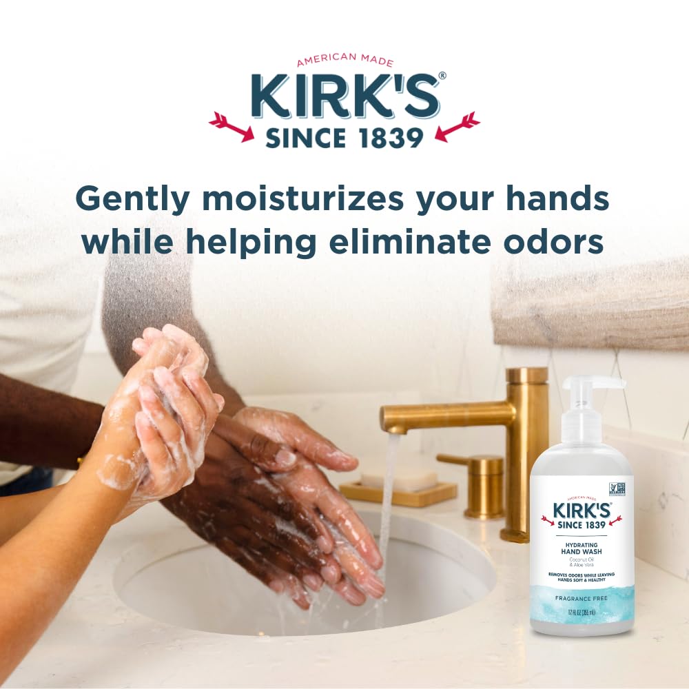 Kirk's Hydrating Hand Wash - Made with Coconut Oil and Aloe Vera, With Odor Neutralizing Technology To Help Eliminate Odors, Non-GMO, Vegan, Fragrance